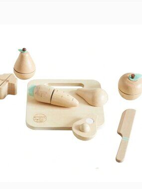 NWT Wonder & Wise Kids Wood Table It Fruits & Veggies Play Food Set